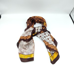 Brown silk printed checkered square